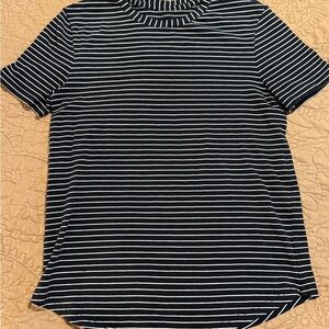 Lululemon Athletica Black and White Striped Short Sleeve Tee